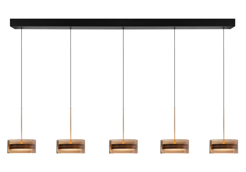 Highlight Enzo 5-Lichts Hanglamp Balk 5 x 18watt Brons/Zwart/Glas Amber 2700 kelvin