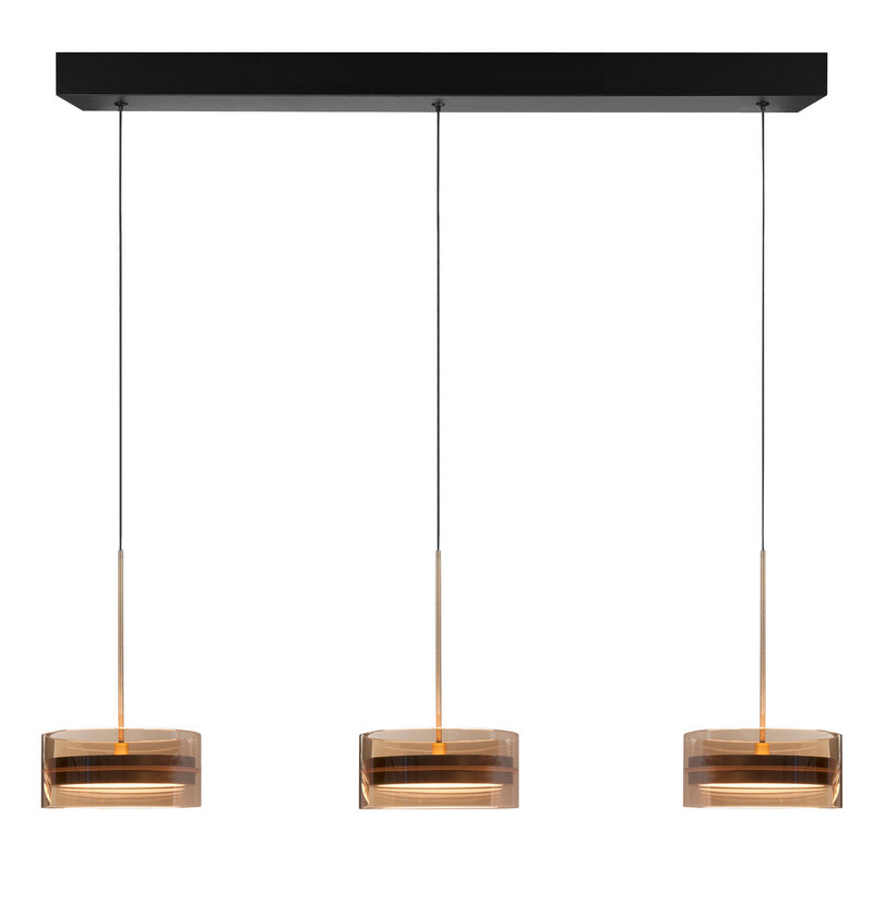 Highlight Enzo 3-Lichts Hanglamp Balk 3 x 18watt Brons/Zwart/Glas Amber 2700 kelvin