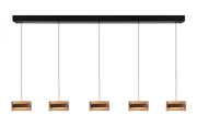 Highlight Mini Enzo 5-Lichts Hanglamp Balk 5400Lumen Brons/Zwart/Glas Amber 2700 kelvin