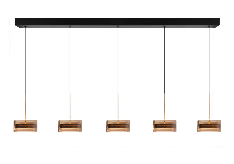 Highlight Mini Enzo 5-Lichts Hanglamp Balk 5 x 12watt Brons/Zwart/Glas Amber 2700 kelvin