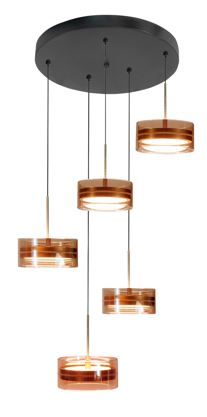 Highlight Mini Enzo 5-Lichts Hanglamp Rond H5749.32 Brons/Zwart/Glas Amber