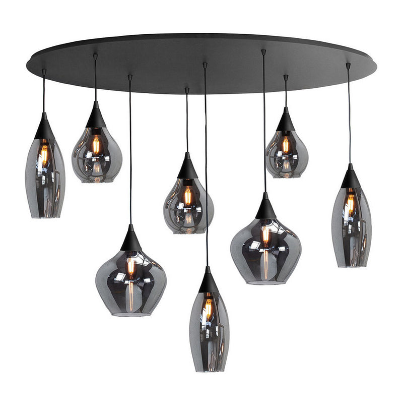 Cambio 8-Lichts Hanglamp Ovaal lengte 100cm Zwart/Smoke