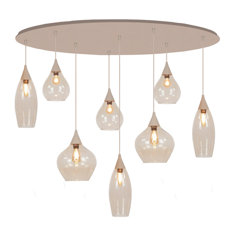 Highlight Cambio 8-Lichts Hanglamp Ovaal H5853.03 Zand/Bruin Glas