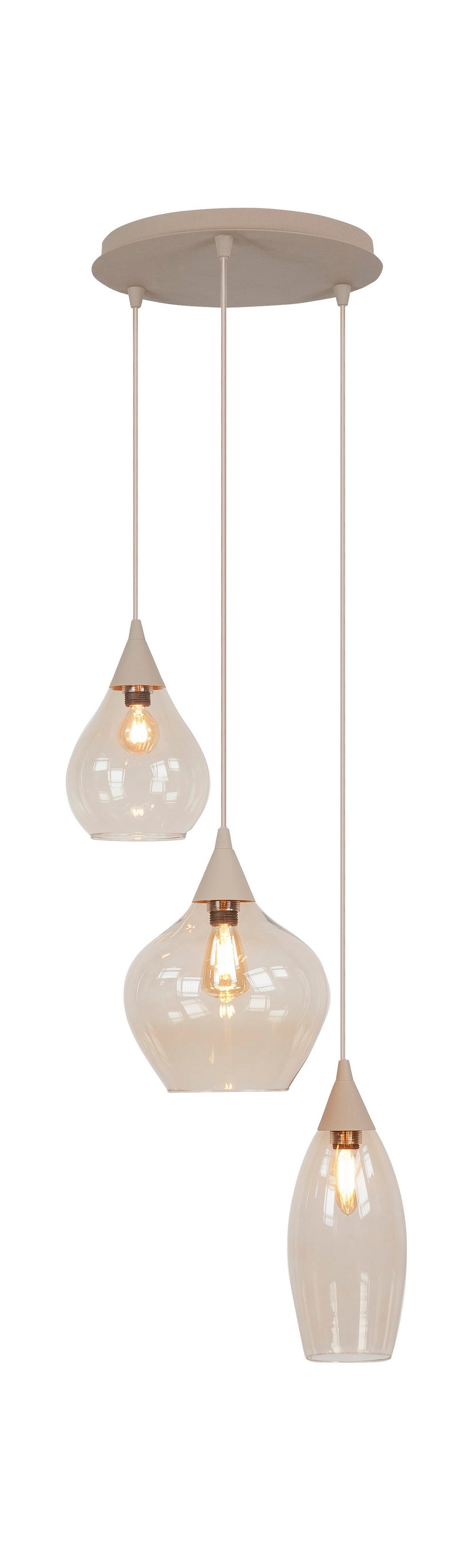 Highlight Cambio 3-Lichts Hanglamp H5857.03 Zand/Bruin  Glas