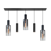 Highlight Perugia 5-Lichts Hanglamp Balk H5700.18 Mat Zwart/Semi Smoke