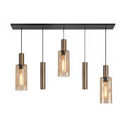Highlight Perugia 5-Lichts Hanglamp Balk H5700.32 Mat Zwart/Brons