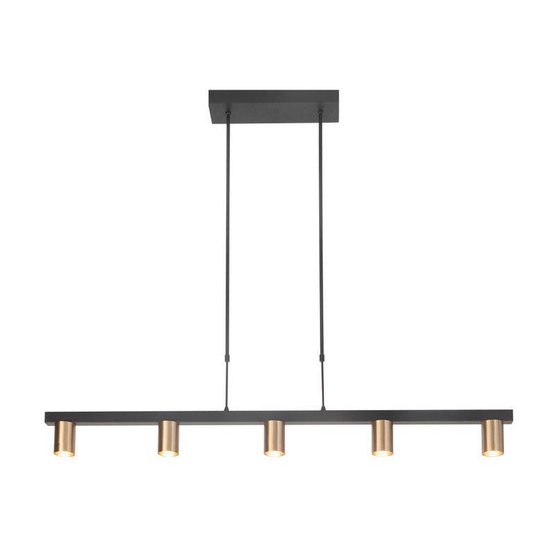 Highlight Perugia 5-Lichts Hanglamp Telescoop H5678.38 Mat goud/Mat Zwart