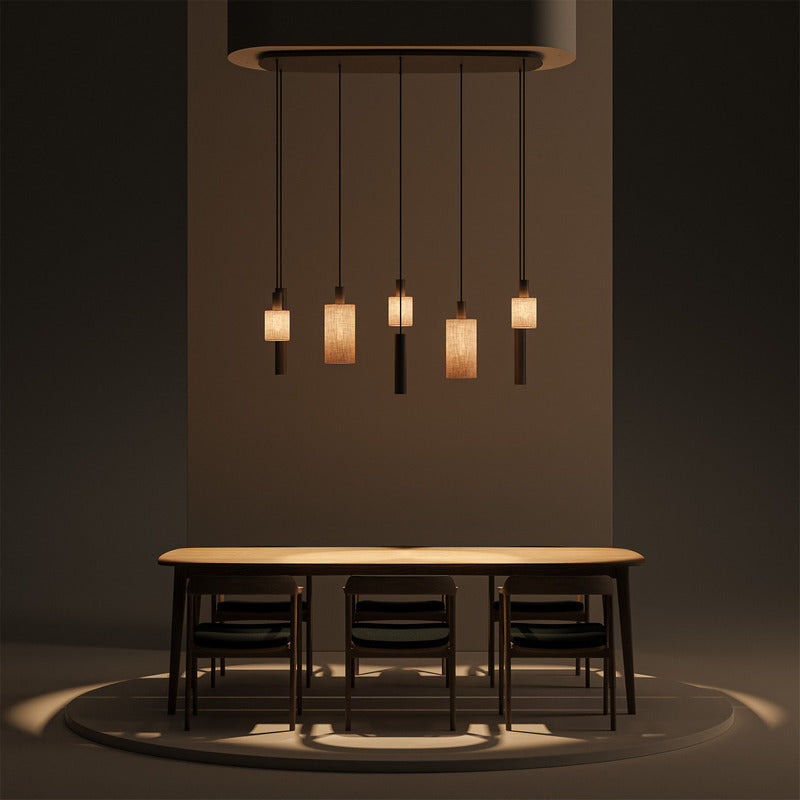 ZTAHL Portofino 8-Lichts Hanglamp Deens Ovaal 1815-Platinum+ Naturel linnen kappen