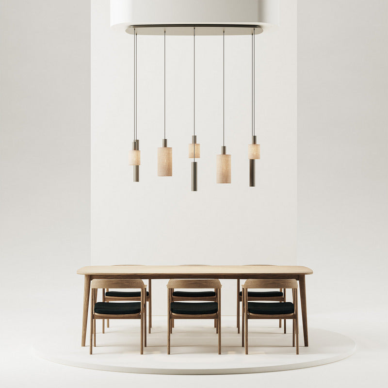 ZTAHL Portofino 8-Lichts Hanglamp Deens Ovaal 1815-Quartz+ Dusty Beige kappen