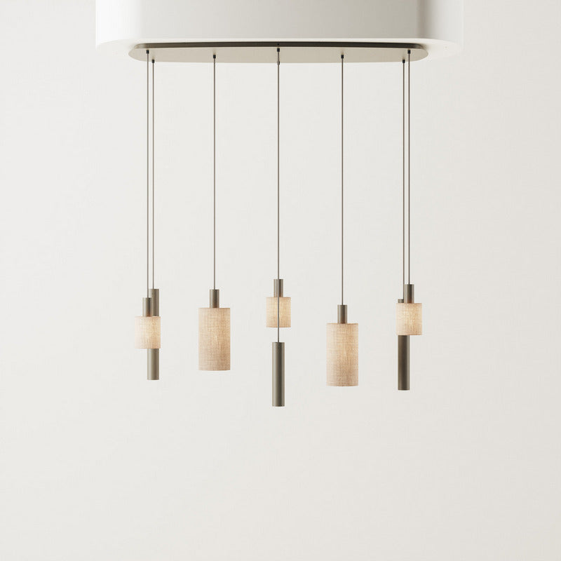 ZTAHL Portofino 8-Lichts Hanglamp Deens Ovaal 1815-Quartz+ Dusty Beige kappen