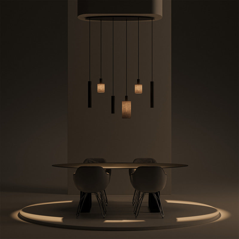 Ztahl Portofino 6-lichts Hanglamp Platinummet Brown Linnen Stoffenkappen 1820-Platinum