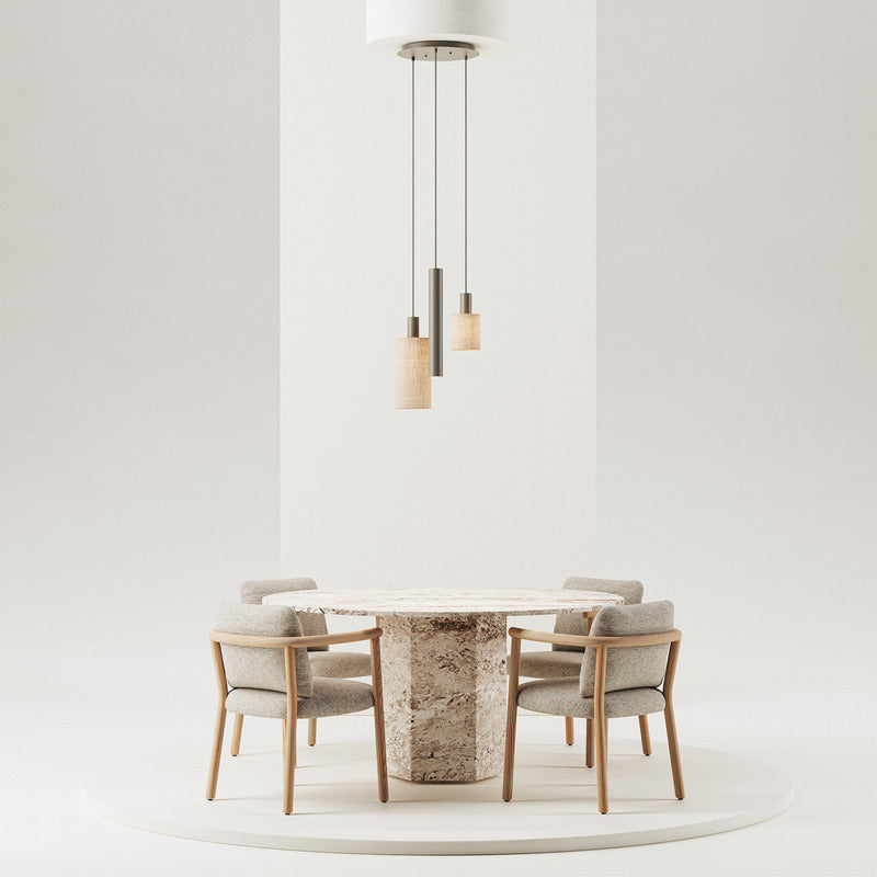 Ztahl Portofini 3-Lichts Hanglamp 1830-Quartz met Stoffen Kappen Dusty Beige