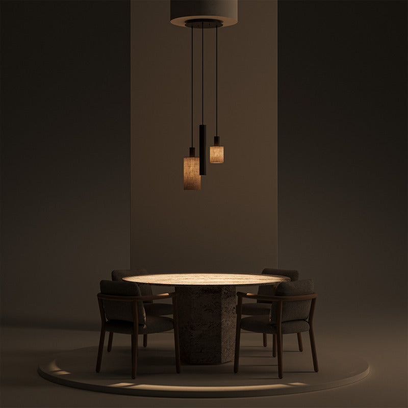 Ztahl Portofini 3-Lichts Hanglamp 1830-Platinum met Stoffen Kappen Dark Taupe
