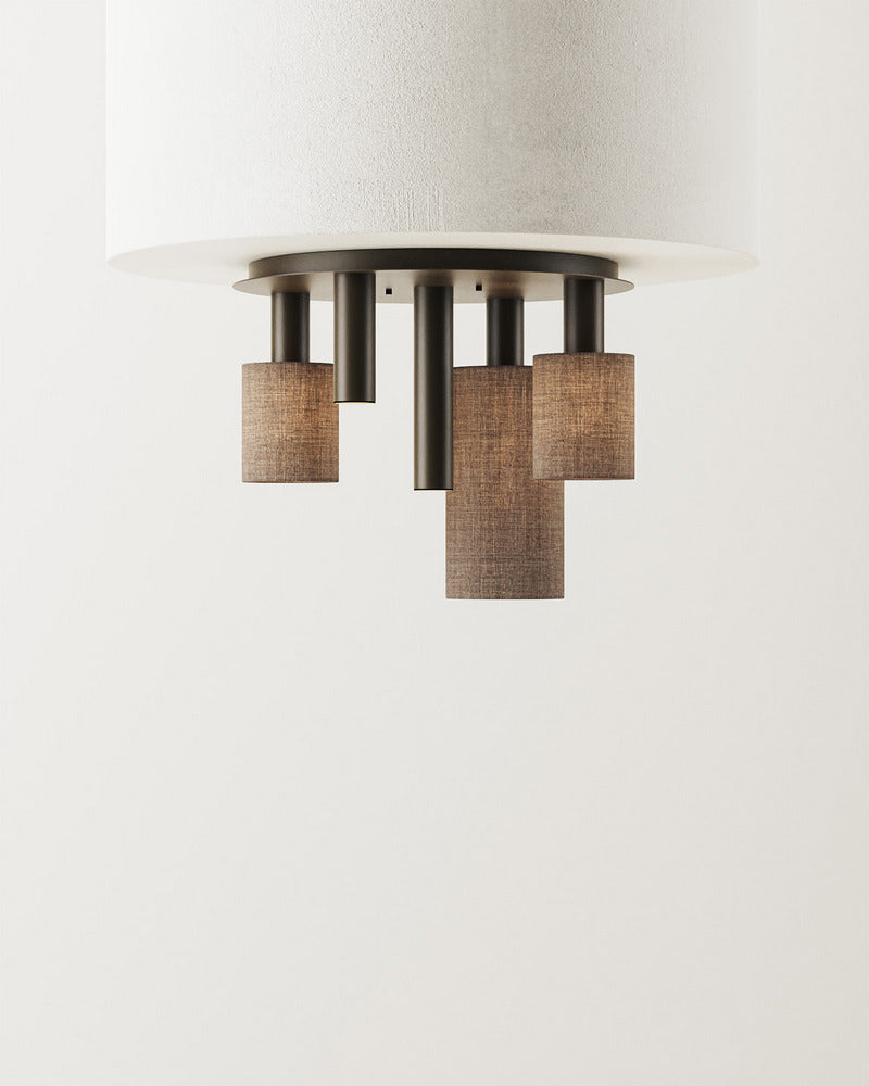 ZTAHL Portofino 5-Lichts Plafondlamp 1840-Platinum + Dark Taupe kappen
