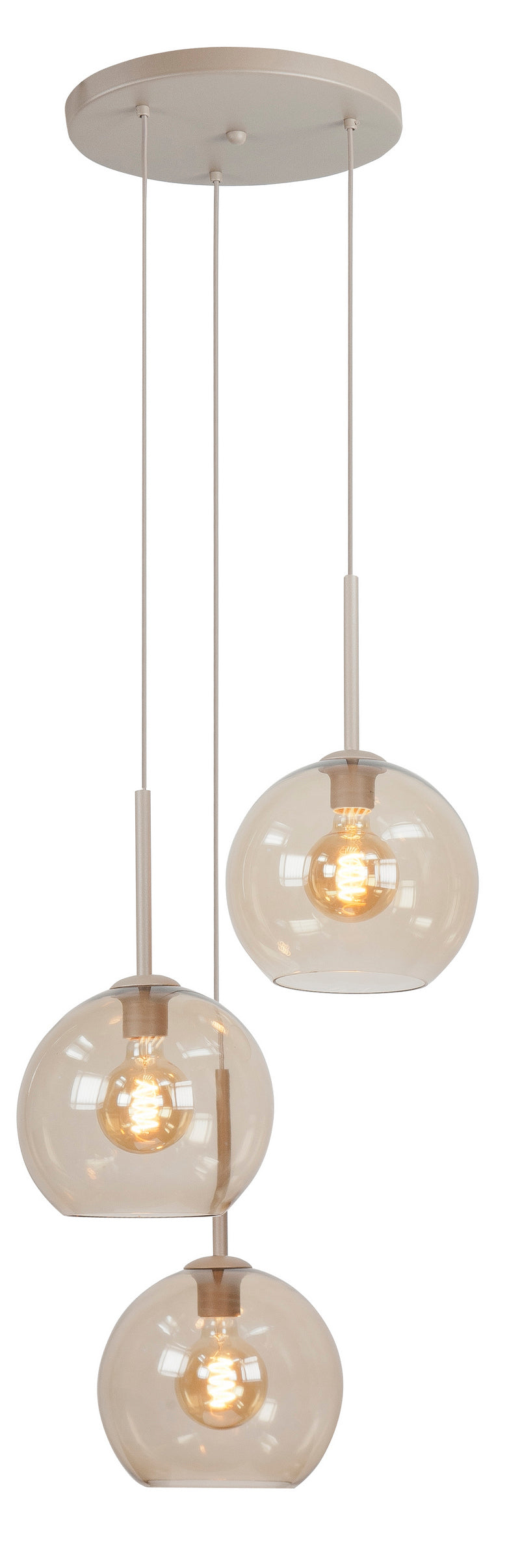 Highlight Bellini 3-Lichts Hanglamp Zand met Fantasy Globe bruine Glazen