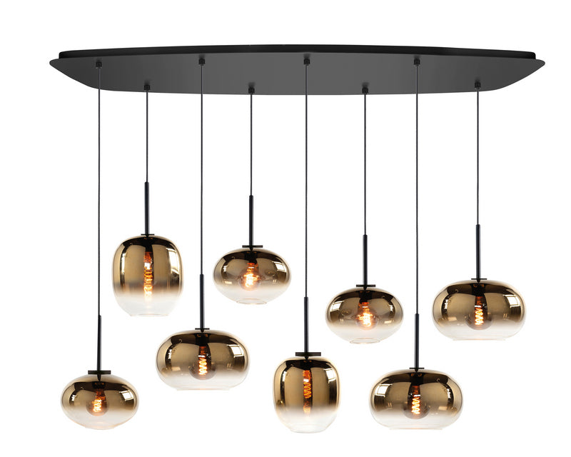 Highlight Bellini 8-Lichts Deense ovale Plafondplaat met Gradient Gold glazen