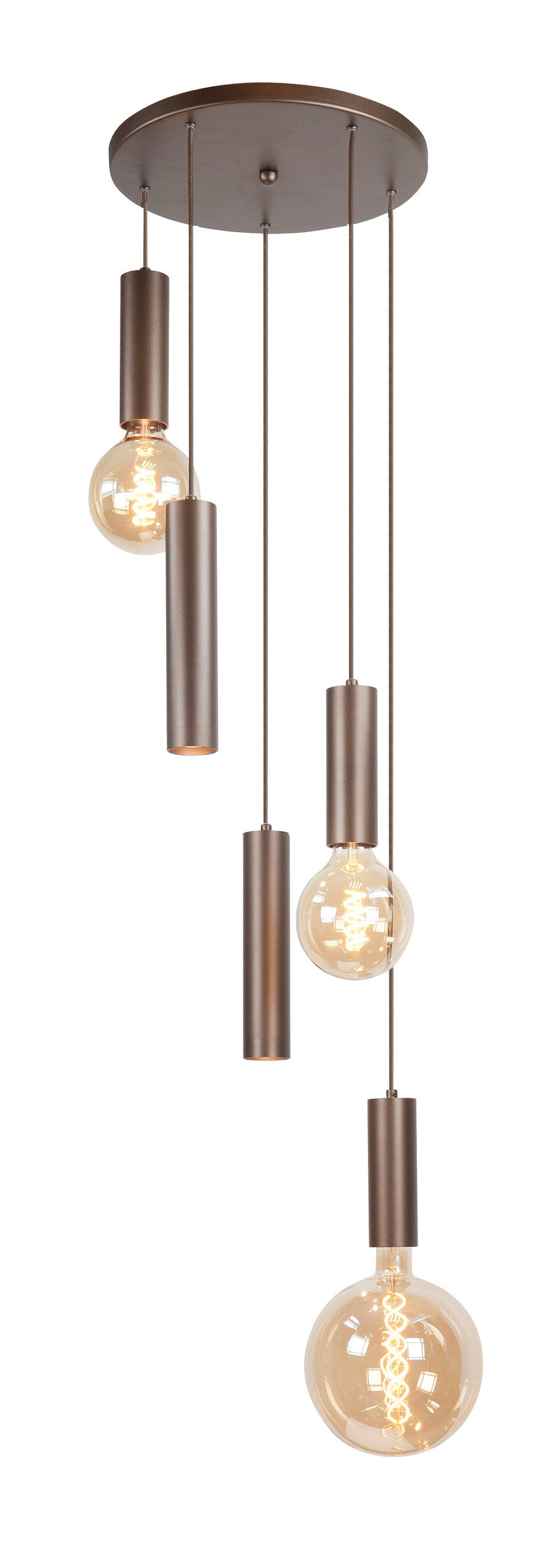 Highlight Locarno 5-Lichts Hanglamp Ronde Plaat O1086.04 Choco