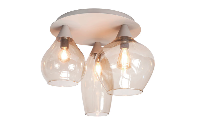 Highlight Cambio 3-Lichts Plafondlamp P6859.03 Zand met Bruin Glas