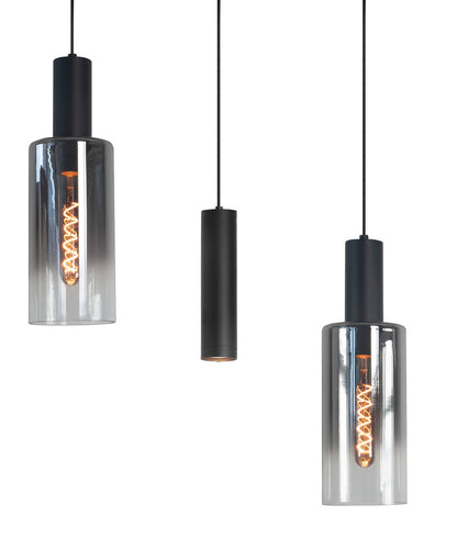 Highlight Perugia 3-Lichts Hanglamp op Ronde Plaat Zwart/Semi Smoke Glas