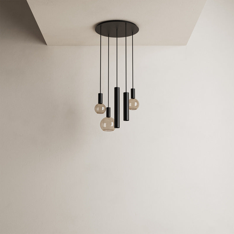 Ztahl Riva 5-Lichts Hanglamp Rond Ø50cm 4330-9005 Zwart exlcusief lichtbron - De Smid Verlichting