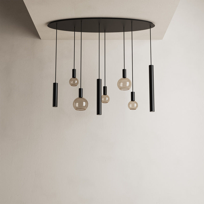 Ztahl Riva 8- Lichts Hanglamp Ovaal 4390-9005 Zwart Ral Structuur