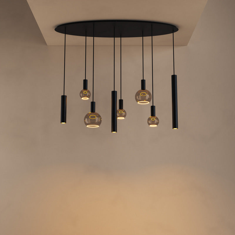 Ztahl Riva 8- Lichts Hanglamp Ovaal 4390-9005 Zwart Ral Structuur