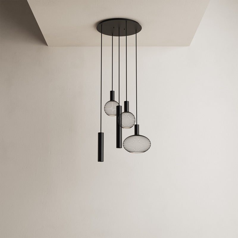 Ztahl Como 5-Lichts Hanglamp Rond Zwart