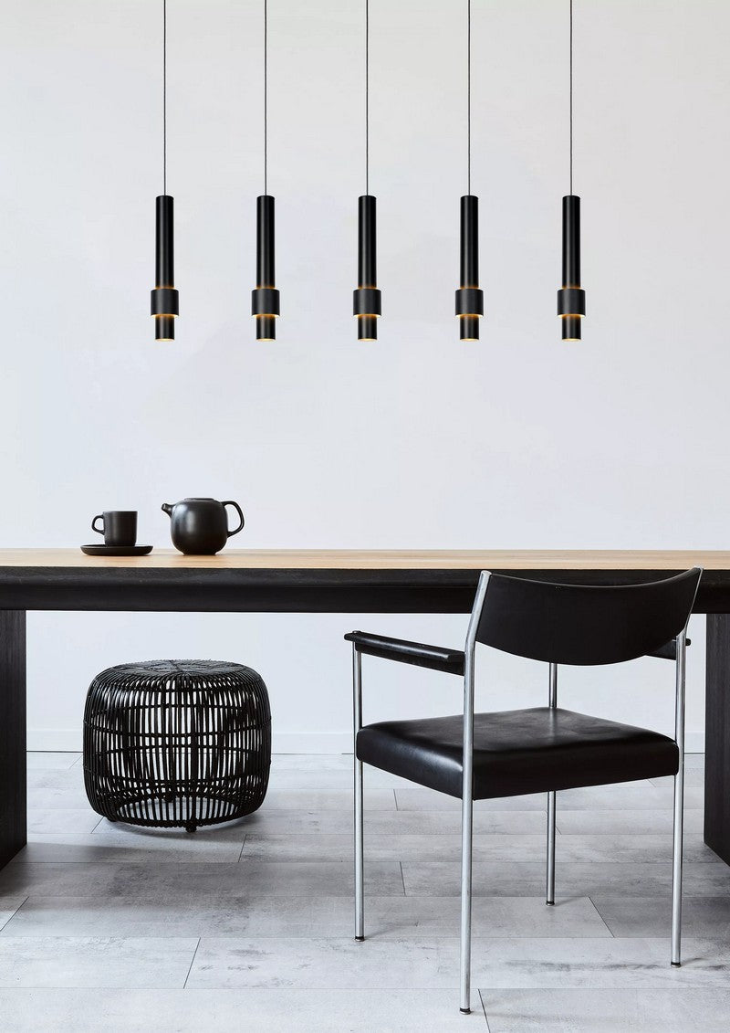 5-Lichts Hanglamp Tubes 5 x 460 lumen Black