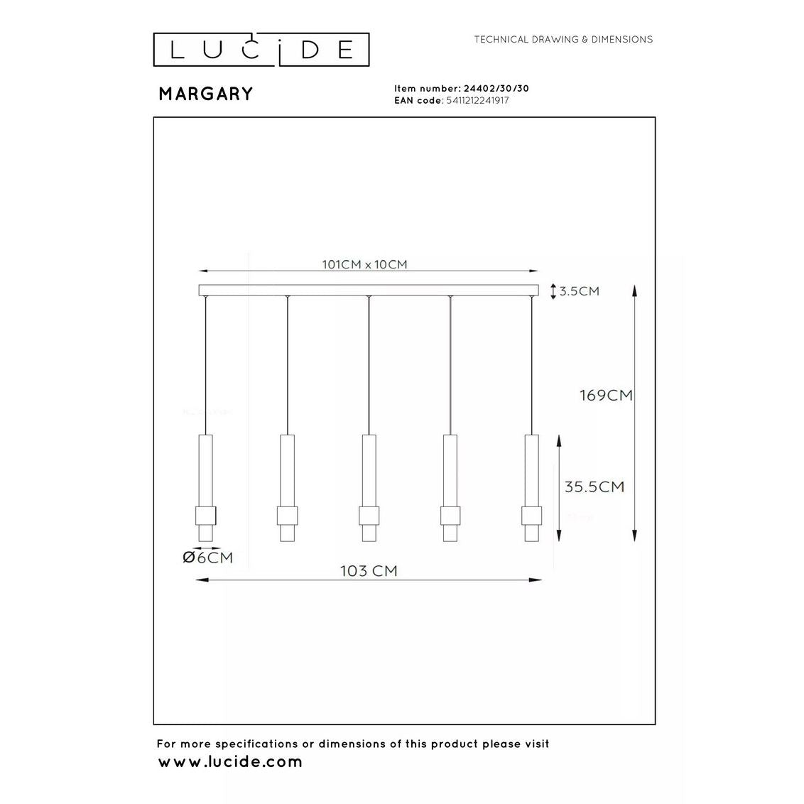 5-Lichts Hanglamp Tubes 5 x 460 lumen Black - De Smid Verlichting