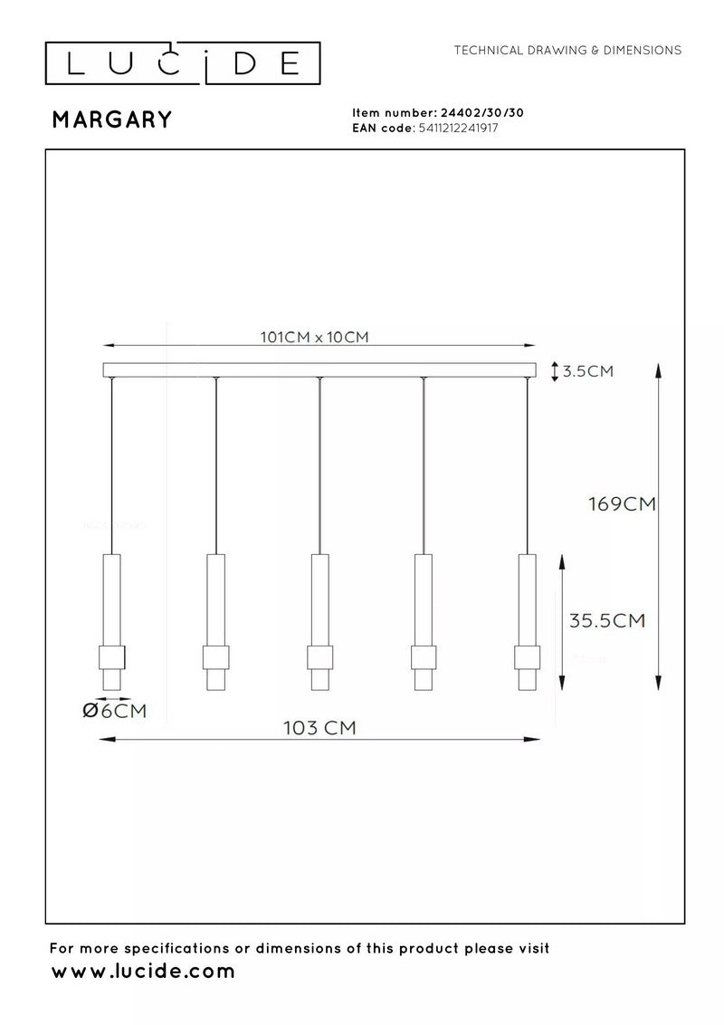 5-Lichts Hanglamp Tubes 5 x 460 lumen Black