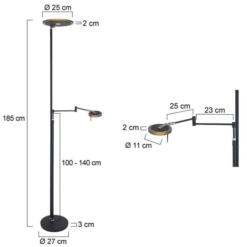 Steinhauer Turound LED 2L-Vloerlamp Zwart/Rook Glas
