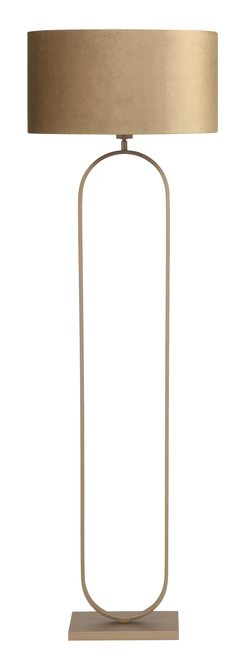 Highlight Moderne Vloerlamp Verona Brons met Velourse Stoffenkap Coffee in Gold