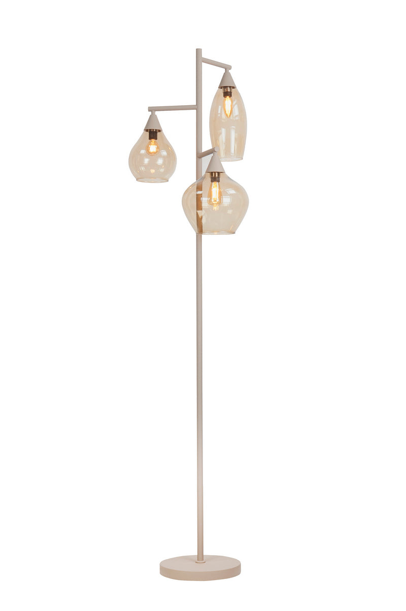 Highlight Cambio 3-Lichts Vloerlamp V4559.03 Zand met Bruin Glas