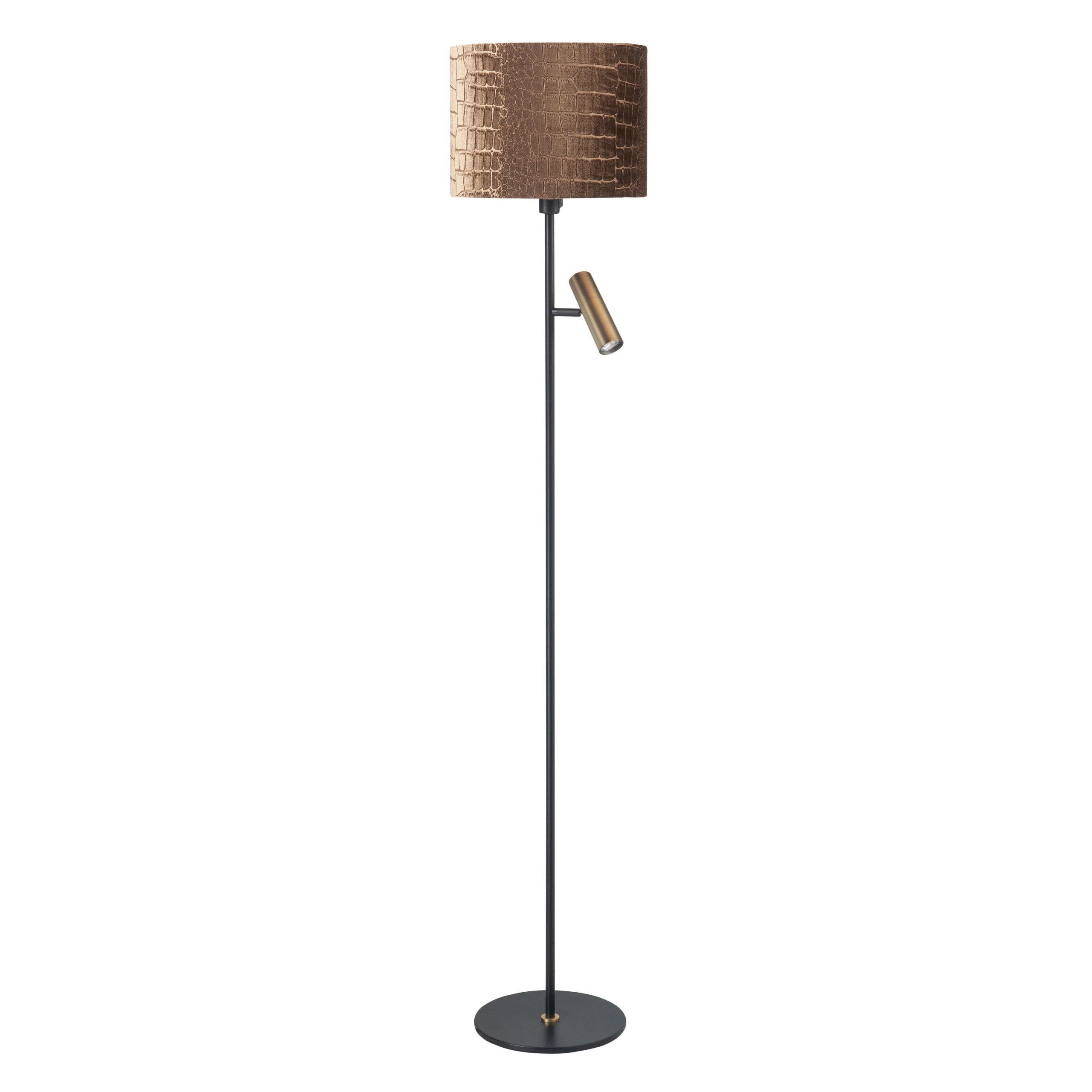 Trend 2-Lichts vloerlamp+Stoffen Kap Zwart/Goud/Brons - De Smid Verlichting