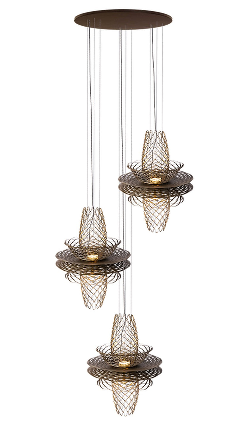 Soft Steel Vapor Vide 3-Lichts Hanglamp 90cm Bronz