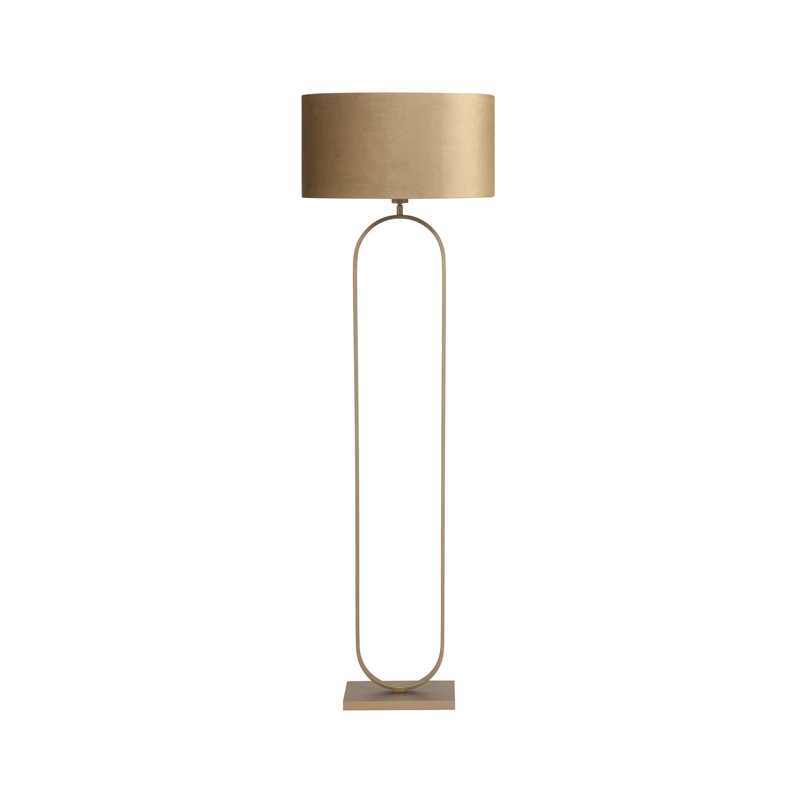 Moderne Vloerlamp Verona Brons met Stoffenkap Coffee in Gold