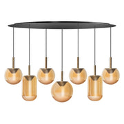 ETH Yvonne hanglamp 7-Lichts Hanglamp Ovale plaat met Amber Glazen