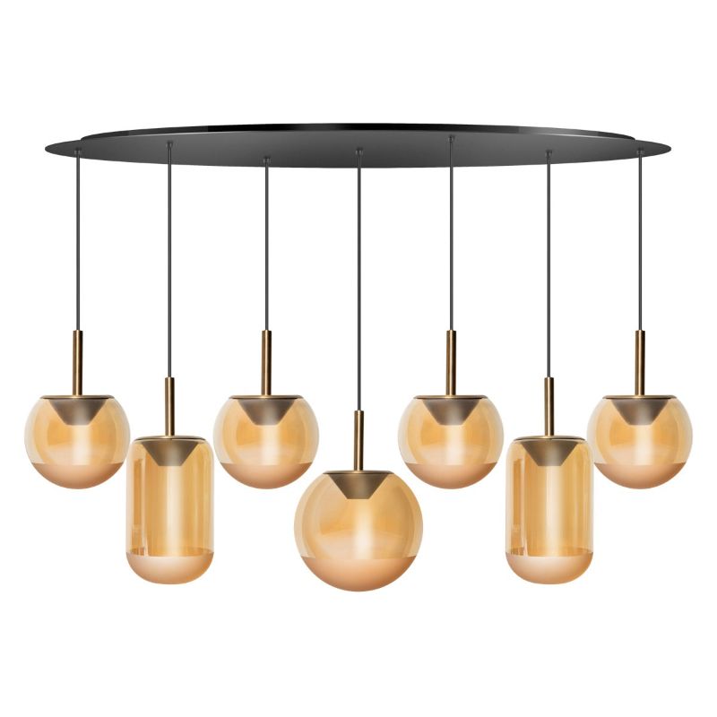 ETH Yvonne hanglamp 7-Lichts Hanglamp Ovale plaat met Amber Glazen