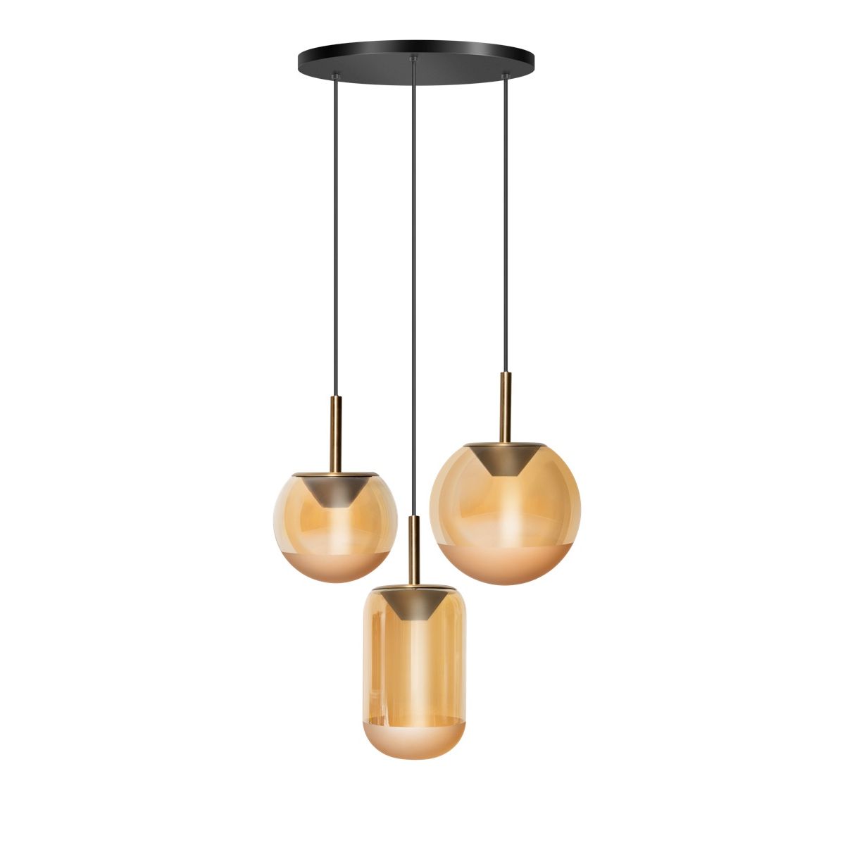 ETH Yvonne hanglamp 3-Lichts Hanglamp met Ronde Plaat met Amber Glazen