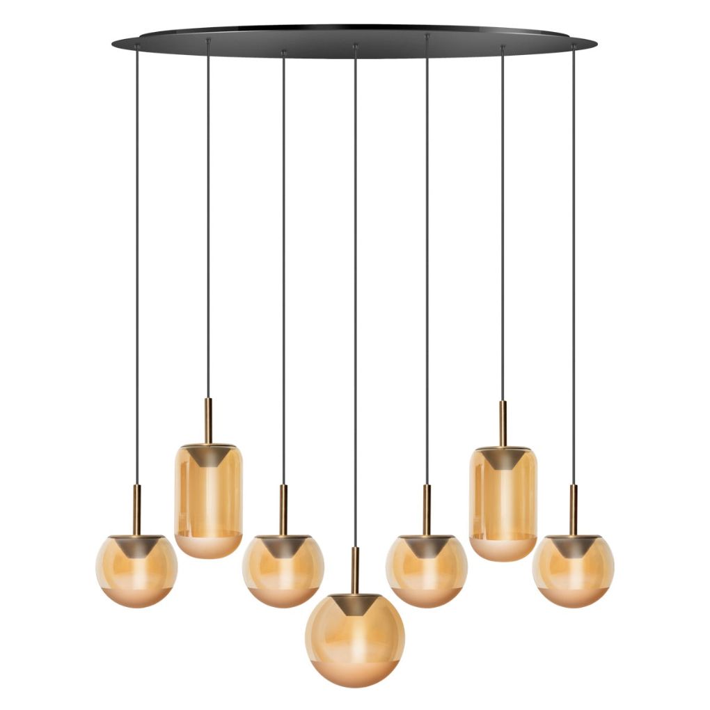 ETH Yvonne hanglamp 7-Lichts Hanglamp Ovale plaat met Amber Glazen