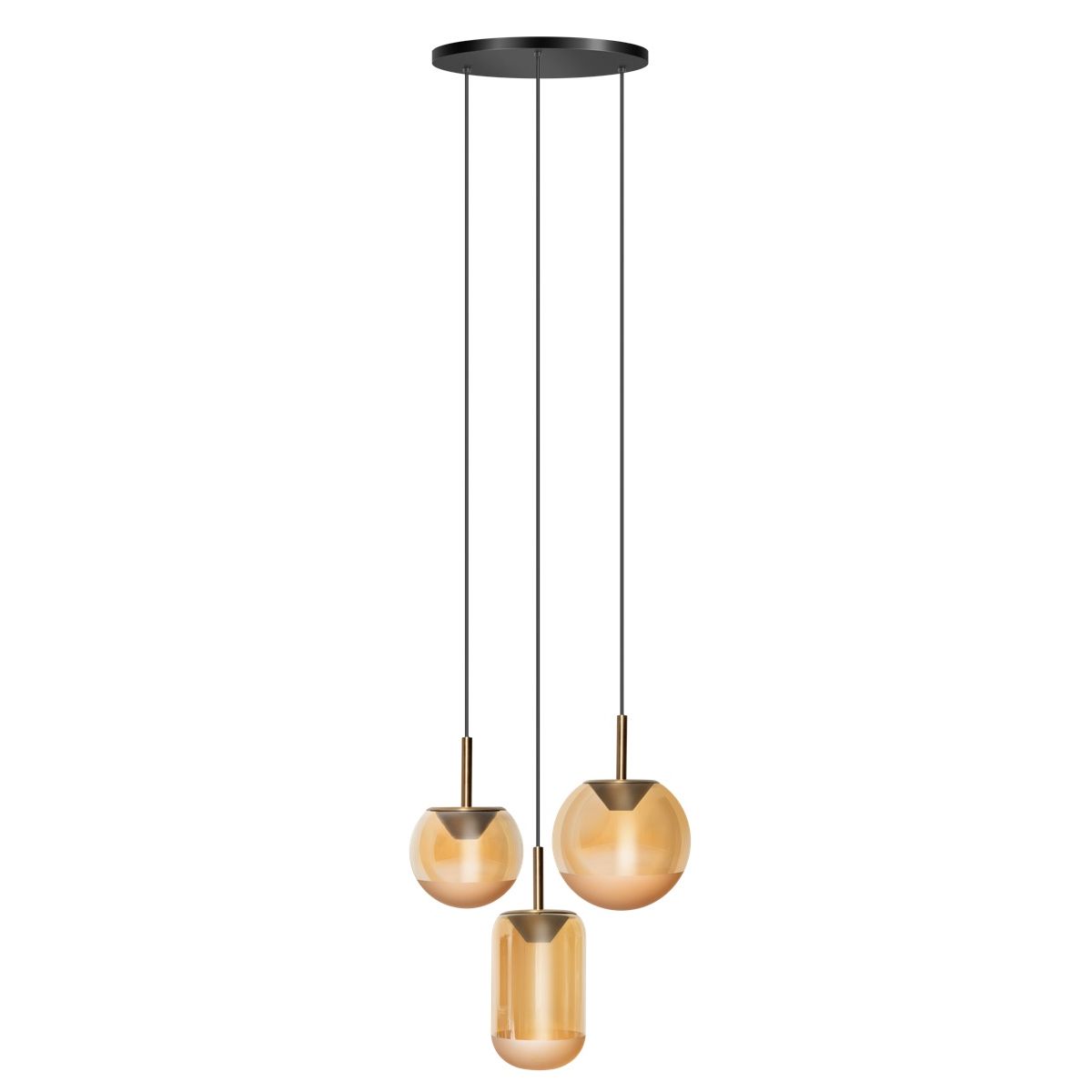 ETH Yvonne hanglamp 3-Lichts Hanglamp met Ronde Plaat met Amber Glazen