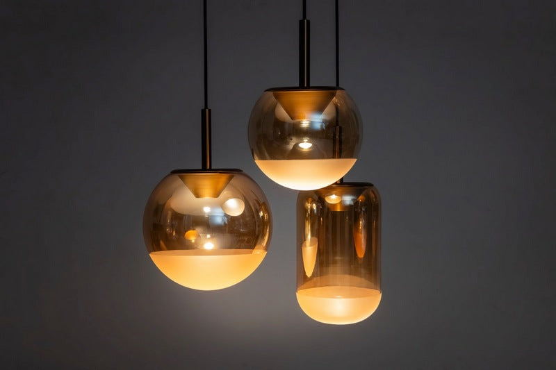 ETH Yvonne hanglamp 3-Lichts Hanglamp met Ronde Plaat met Amber Glazen