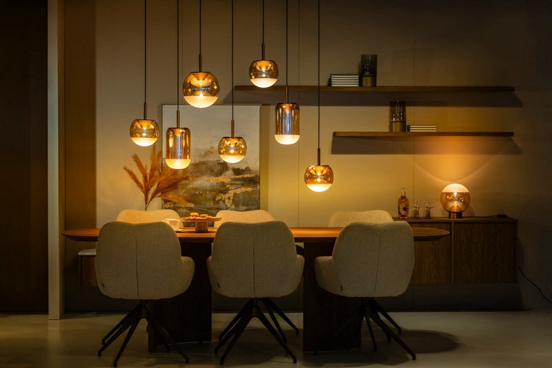 ETH Yvonne hanglamp 7-Lichts Hanglamp Ovale plaat met Amber Glazen