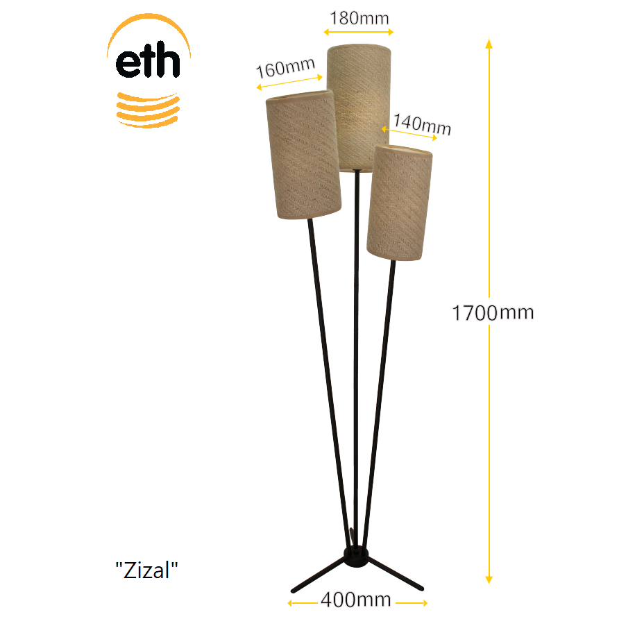 Zizal 3-Lichts Vloerlamp met Stoffenkappen - De Smid Verlichting