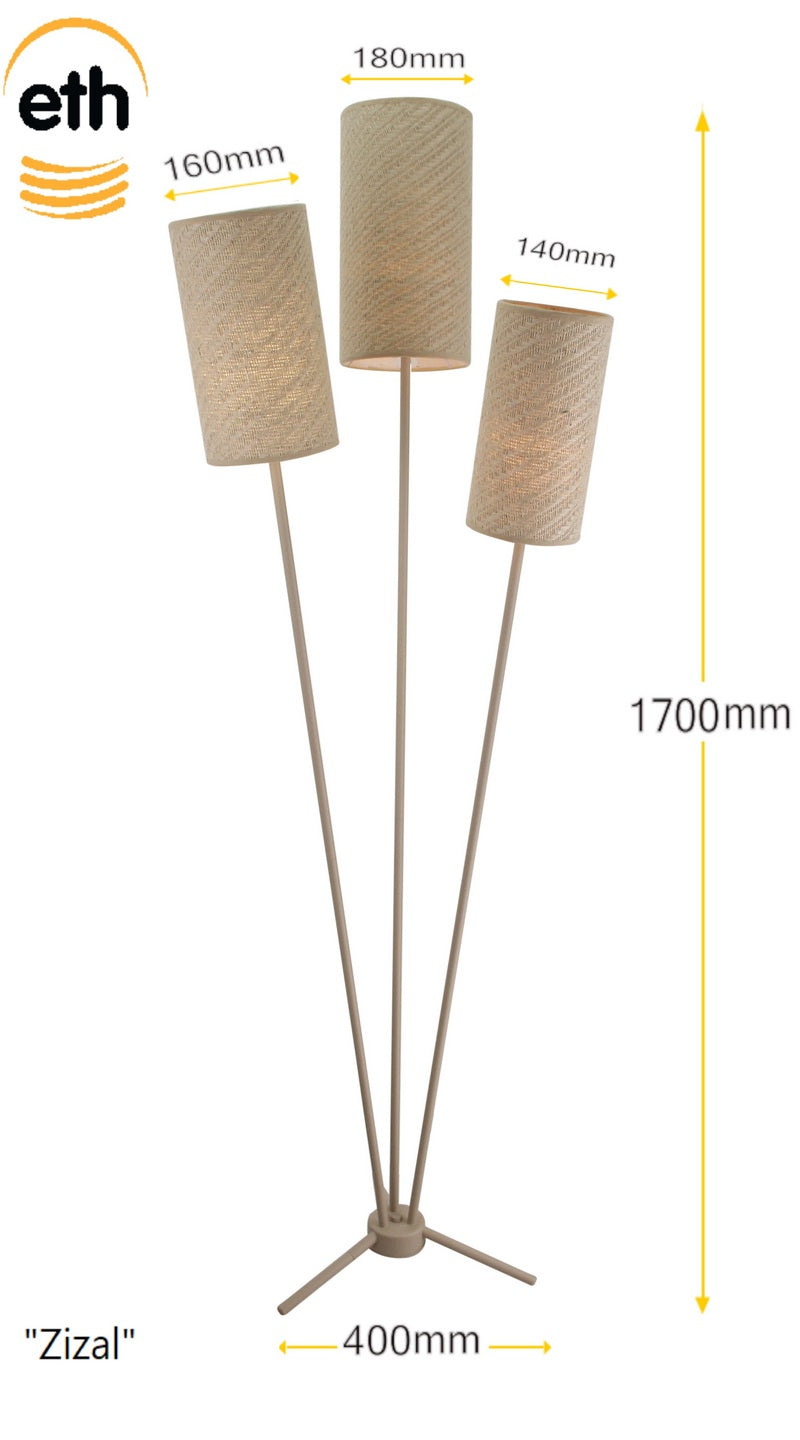 Zizal 3-Lichts Vloerlamp Zand met Stoffenkappen