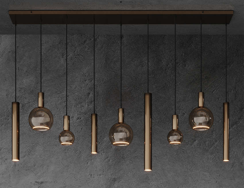 Ztahl Riva Hanglamp Recht 9-Lichts 4325-Platinum 170x22cm