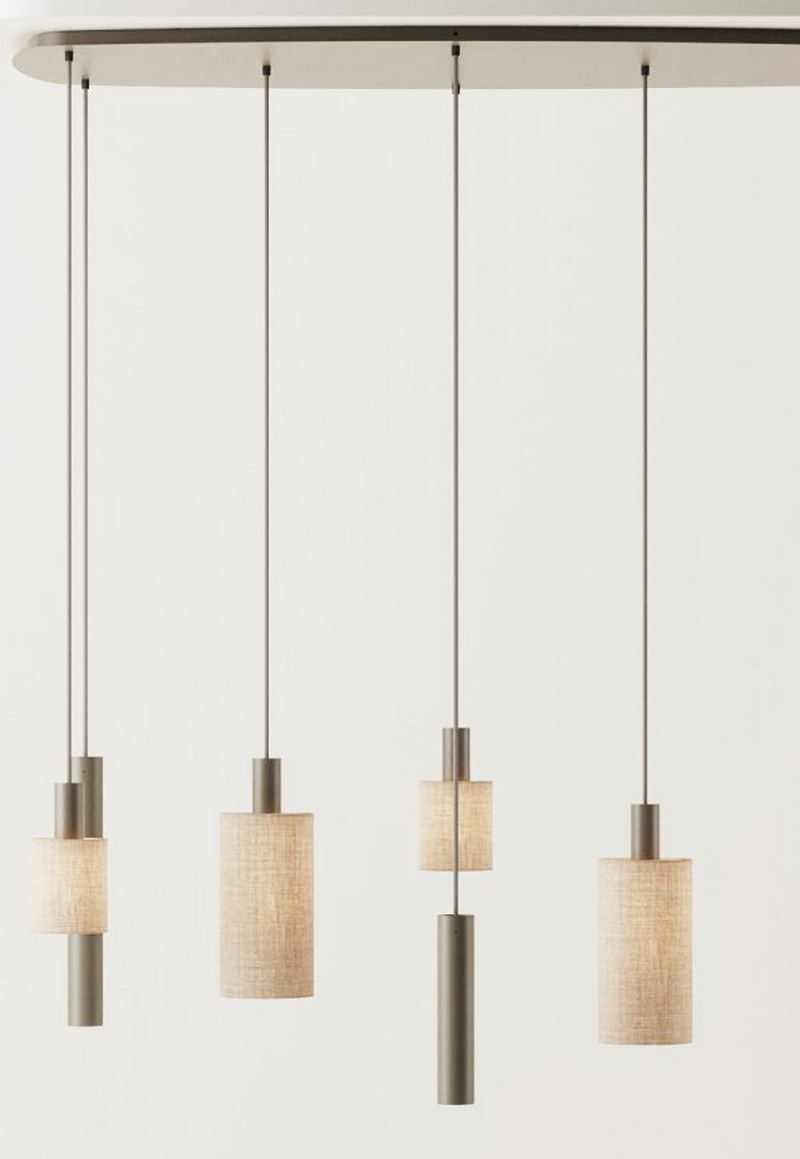 ZTAHL Portofino 6-Lichts Hanglamp Deens Ovaal 1810-Quartz+Naturel Linnen kappen