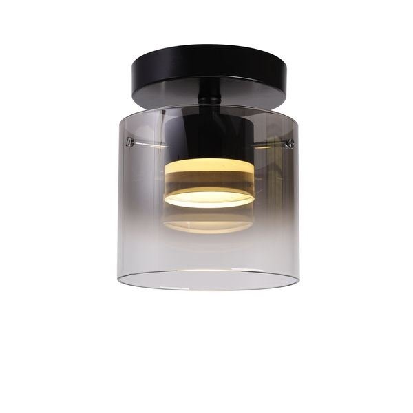 Highlight Salerno 1L Plafondlamp Zwart/Smoke Glas