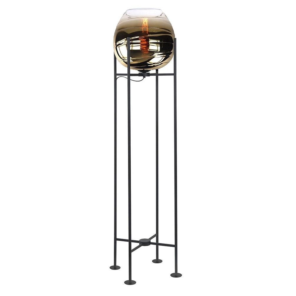 Highlight Fantasy Apple Vloerlamp 140cm V4046.01+G2051.36 Zwart/Semi Gold Op=Op De Laatste Showroommodel