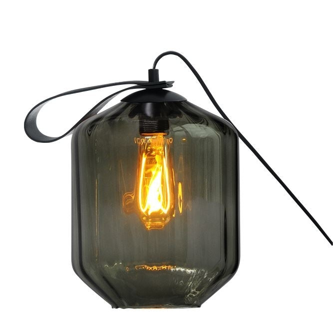 Masterlight Carry On Tafellamp Zwart Leer Grey Glas Ø19cm Zwart Leer/Grey Glas Op=Op Showroommodel NU
